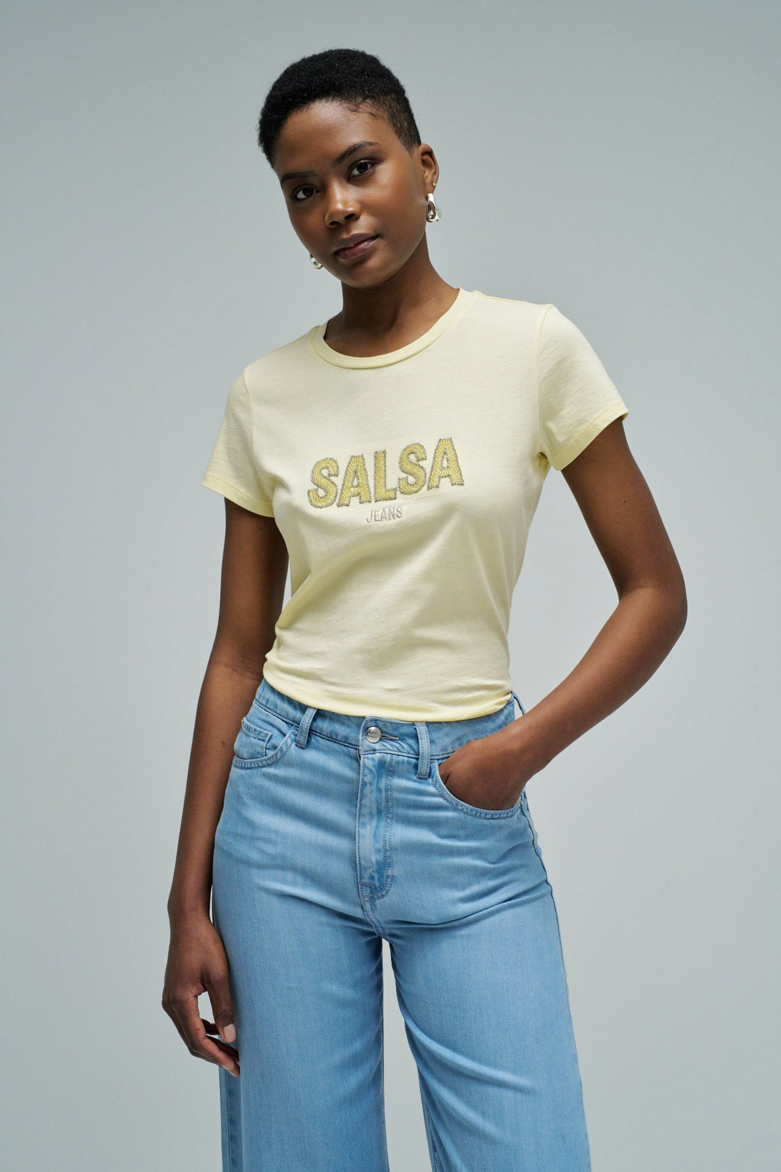 Institutional Beaded Branding T-Shirt in Medium Yellow T-Shirts Salsa Jeans