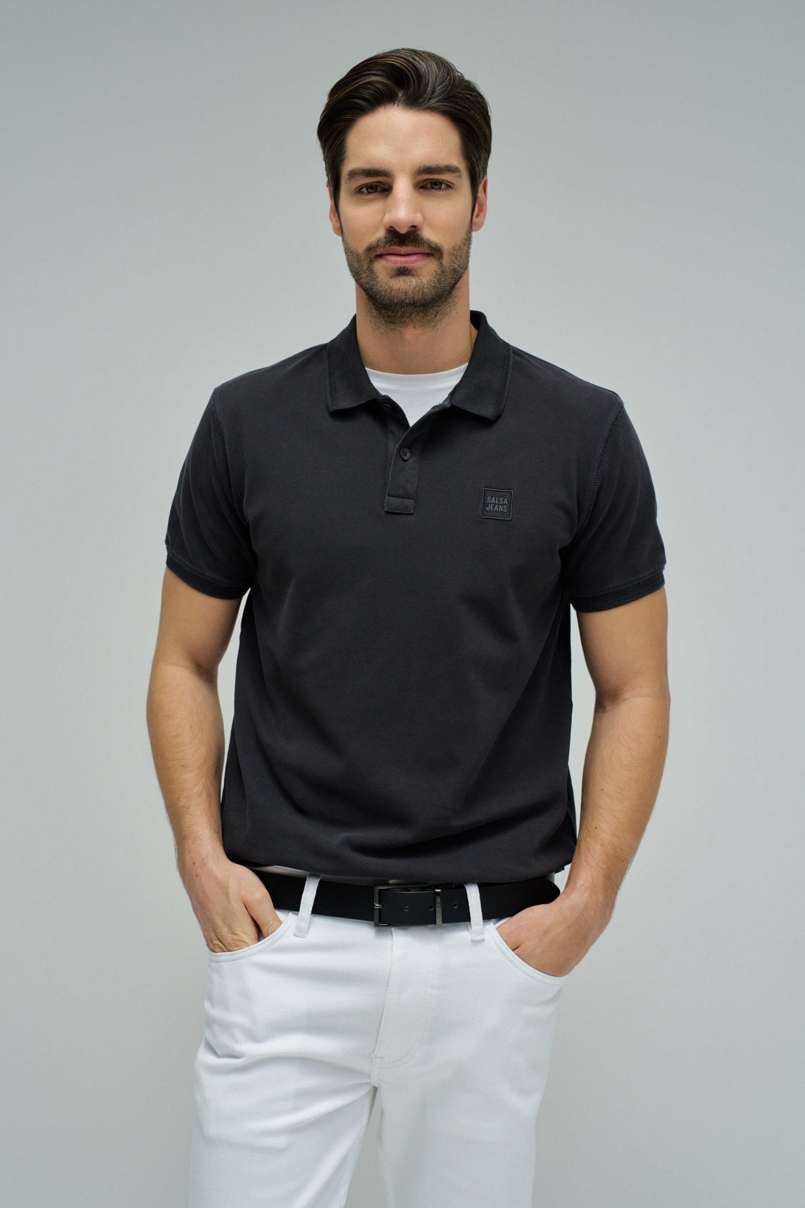 Washed Polo New Details in Dark Grey T-Shirts Salsa Jeans