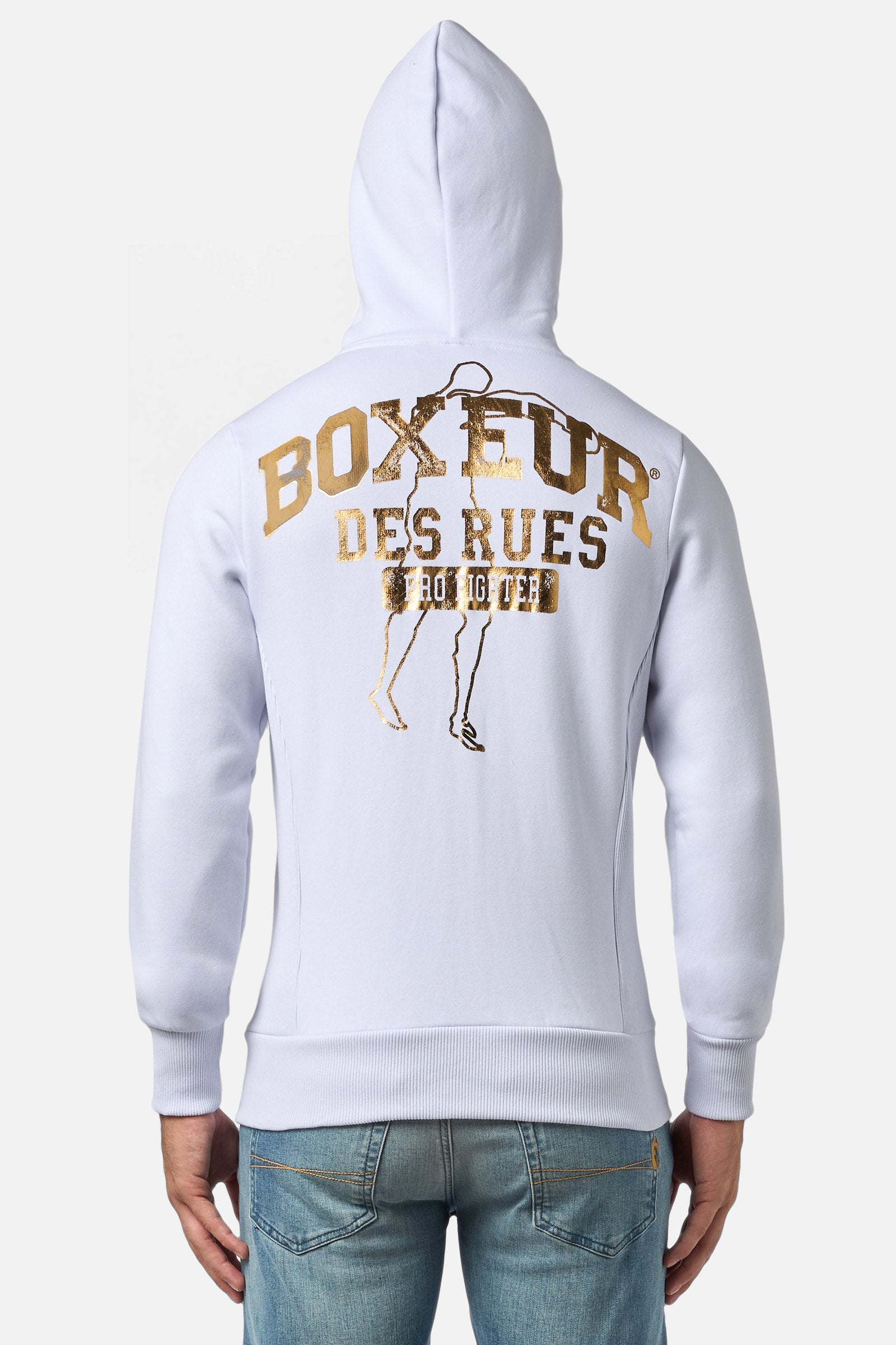 Hooded Full Zip Sweatshirt in White-Gold Sweatjacken Boxeur des Rues
