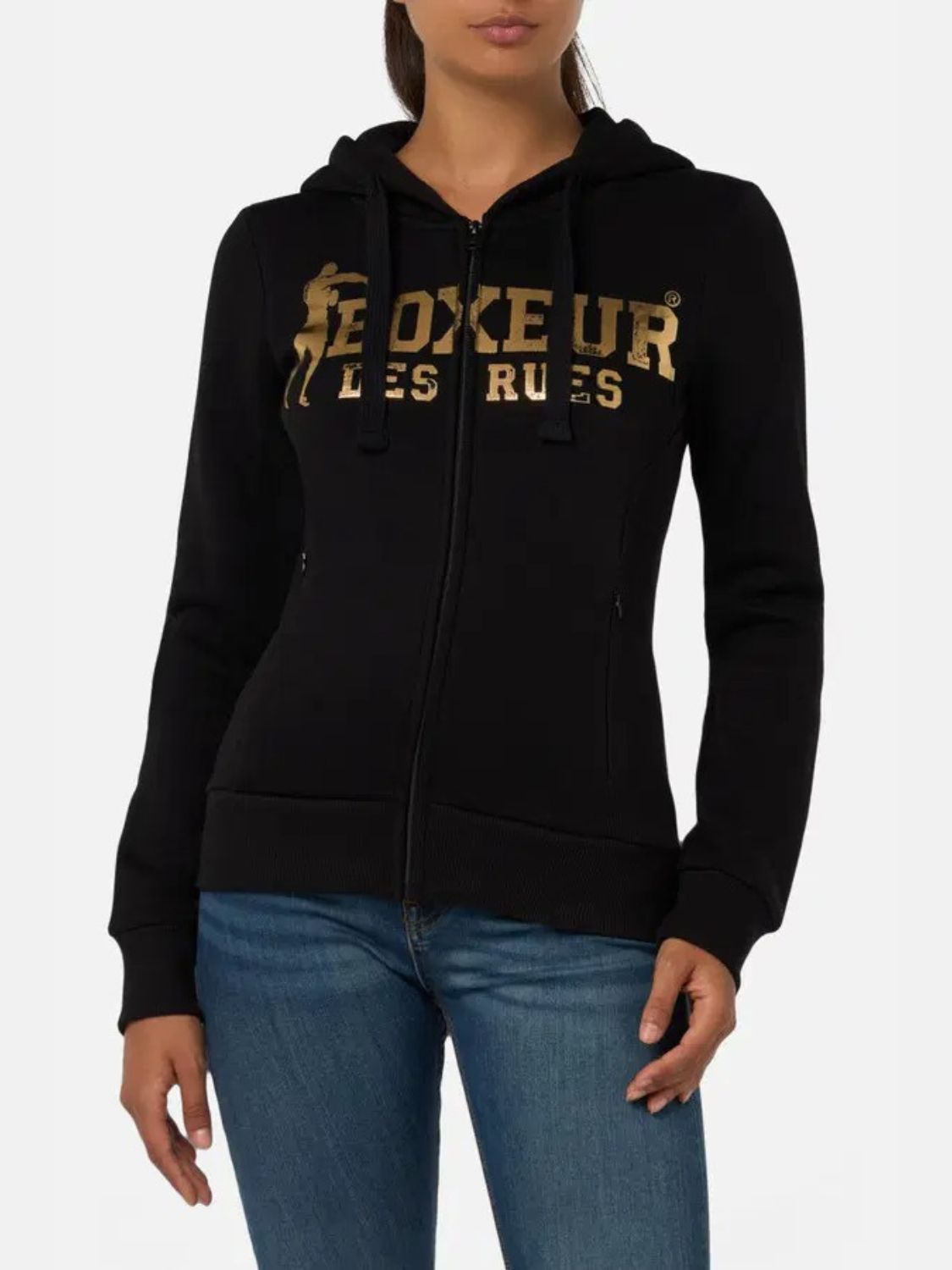 Basic Logo Full Zip Sweatshirt in Black-Gold Sweatjacken Boxeur des Rues